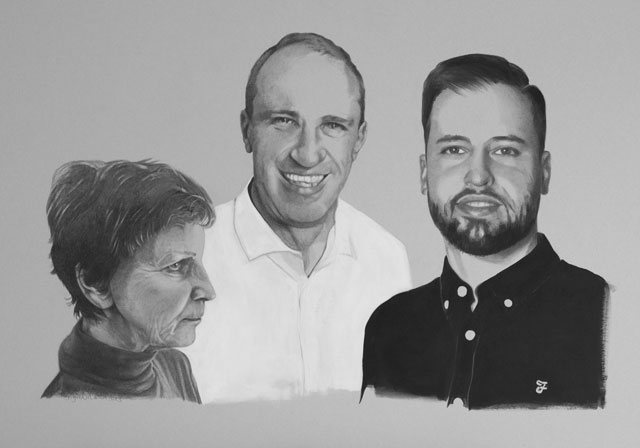 Drei feinausgearbeitete Portraits in Bleistift